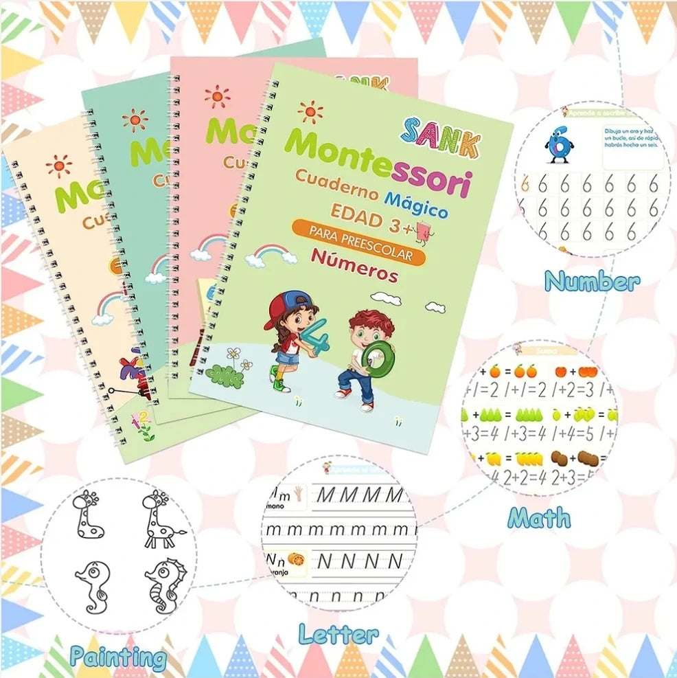 KIT DE 4 CUADERNOS CALIGRAFÍA MONTESSORI