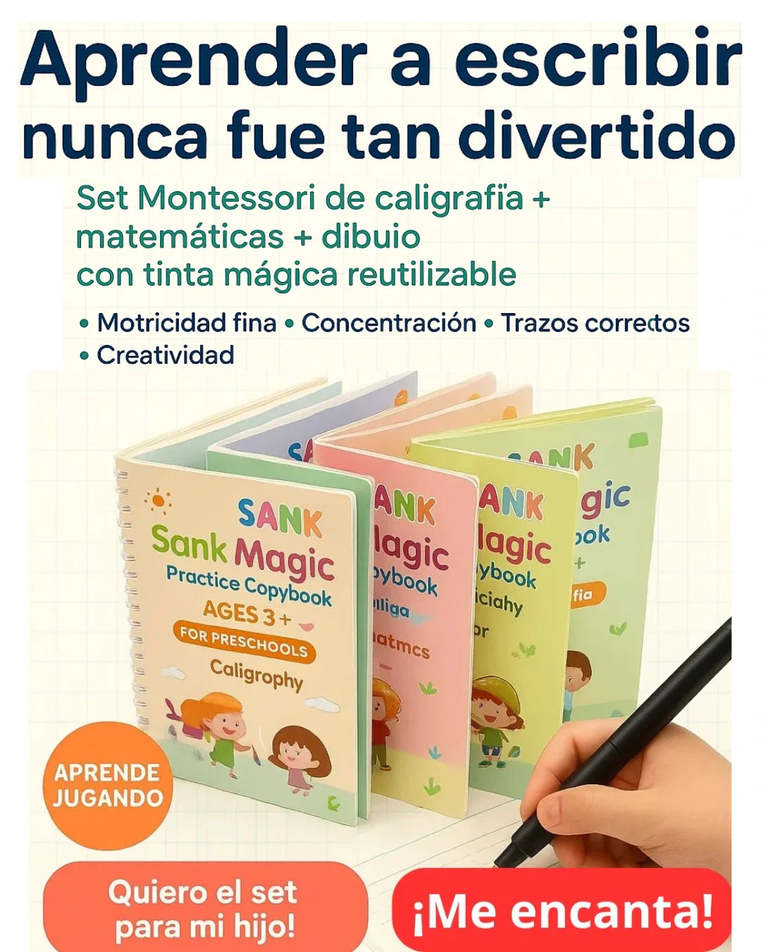 KIT DE 4 CUADERNOS CALIGRAFÍA MONTESSORI